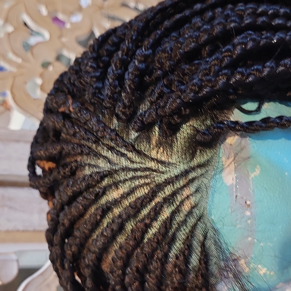 Wig, BRAIDED Black With Hints Of Blonde - Picture 8 of 9
